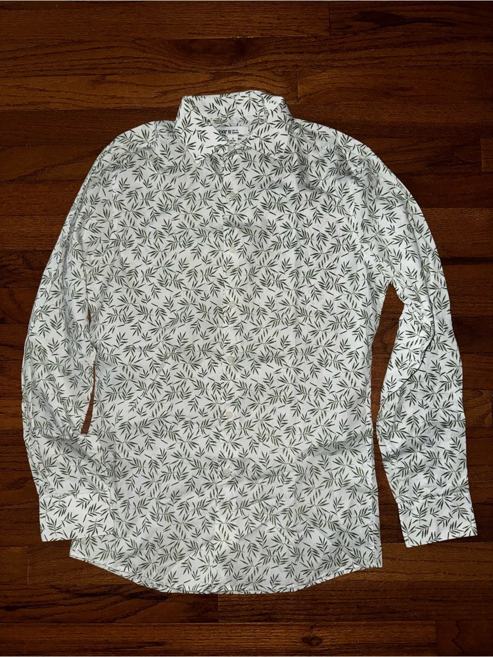 Bar III White Button-Down Shirt with Green Leaf Print
